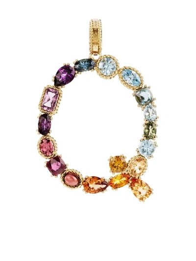 Dolce & Gabbana Rainbow Alphabet Q 18kt Yellow Gold Multi-stone Pendant
