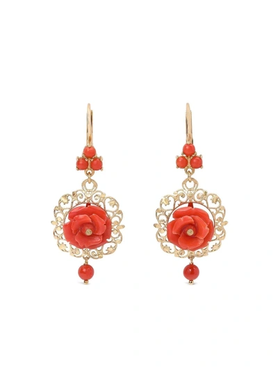 Dolce & Gabbana Coral Leverback Earrings In Yellow 18kt Gold With Coral Roses Gold Female Onesize