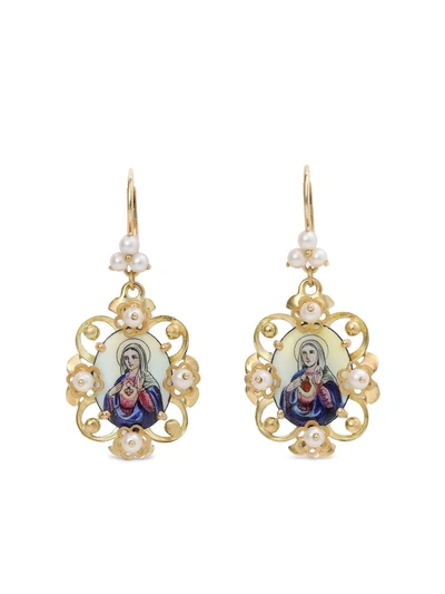 Dolce & Gabbana 18kt Yellow Gold Madonna Medallion Earrings