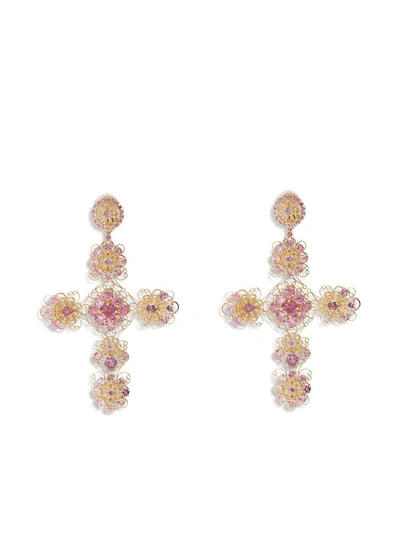 Dolce & Gabbana Pizzo Earrings In Yellow 18kt Gold With Pink Tourmalines Gold Female Onesize