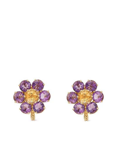 Dolce & Gabbana Spring Earrings In Yellow 18kt Gold With Amethyst Flower Motif Gold Female Onesize