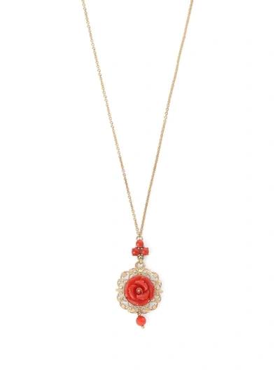 Dolce & Gabbana 18kt Yellow Gold Rose Coral Pendant Necklace