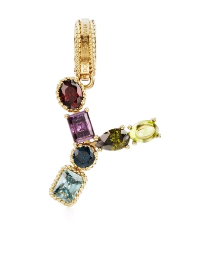Dolce & Gabbana 18kt Yellow Gold Y Letter Gemstone Pendant