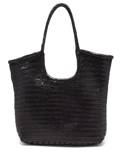 Dragon Diffusion Triple Jump Woven-leather Basket Bag In Black