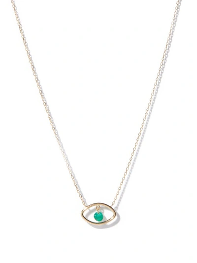 Persée Yellow Gold And Emerald Eye Of The Tiger Necklace