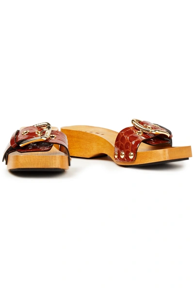 Marni Buckled Croc-effect Patent-leather Sandals In Brown