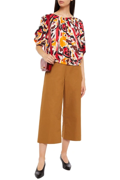 Marni Cropped Belted Cotton Wide-leg Trousers In Brown