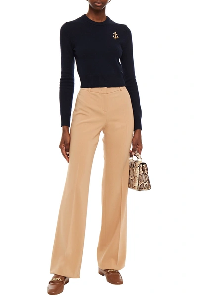 Michael Kors Wool-blend Crepe Bootcut Trousers In Brown