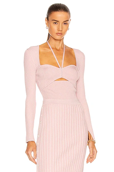 Jonathan Simkhai Alexia Ribbed Sweetheart Pullover In Lilac Sandstone