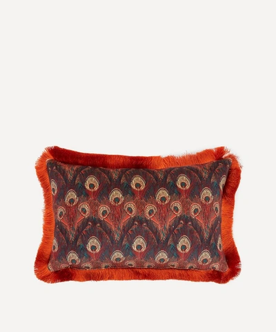 Liberty Hera Fringed Velvet Cushion In Teal