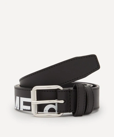 Comme Des Garçons 3cm Logo Print Leather Belt In Black
