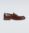 FENDI LEATHER LOAFERS WITH LOGO,P00576503