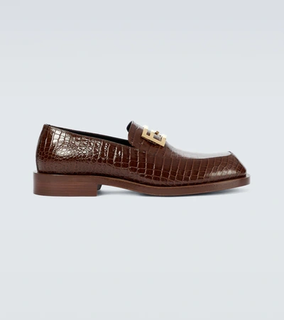 Fendi Leather Loafers With Logo In Marron