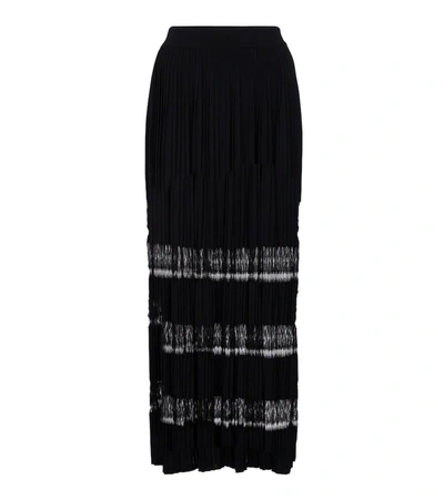 Alaïa Lace-trimmed Pleated Knit Maxi Skirt In Noir