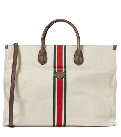 Gucci Large Foldable Linen Tote Bag In Beige