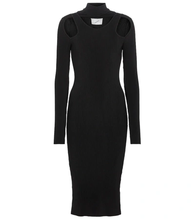 Coperni Cut-out Ribbed-knit Midi Dress In Black