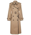 Saint Laurent Belted Leather-trimmed Gabardine Trench Coat In Beige