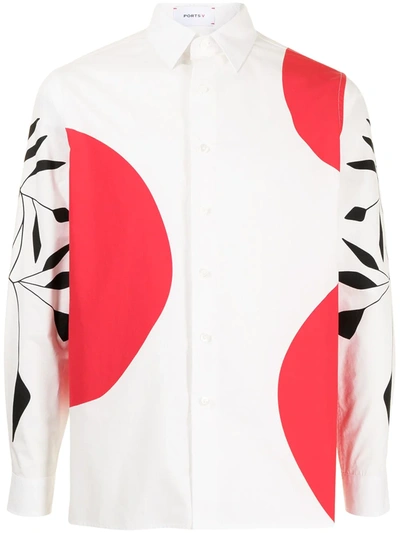 Ports V Graphic-print Long-sleeve Shirt In White