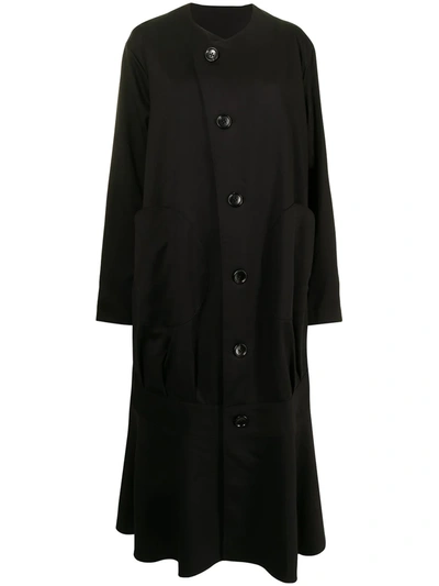 Sulvam Long Wool Pleat-detail Coat In 黑色