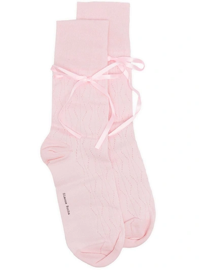 Simone Rocha Bow-detail Crew Knit Socks In 粉色