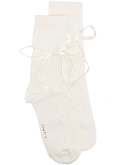 Simone Rocha Bow-detail Fine-knit Crew Socks In 白色