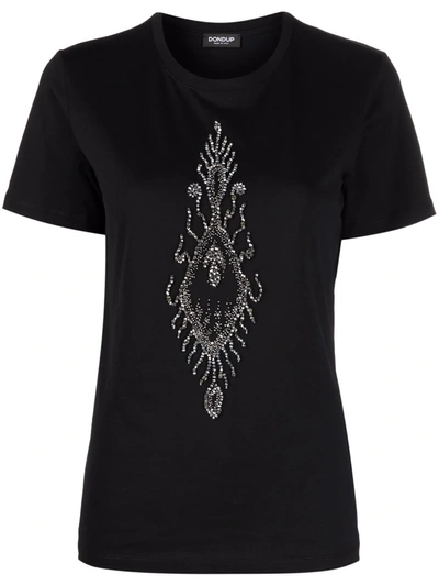 Dondup Bead-embellished Cotton T-shirt In 黑色