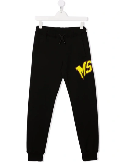 Msgm Teen Logo-print Track Trousers In Black