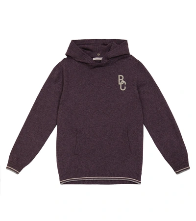 Brunello Cucinelli Babies' Wool, Cashmere And Silk Hoodie In 紫色