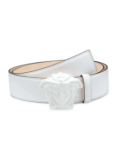 Versace Men's Palazzo Medusa Buckle Leather Belt In White