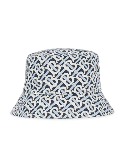 Burberry Womens White/navy Monogram-print Cotton Bucket Hat S