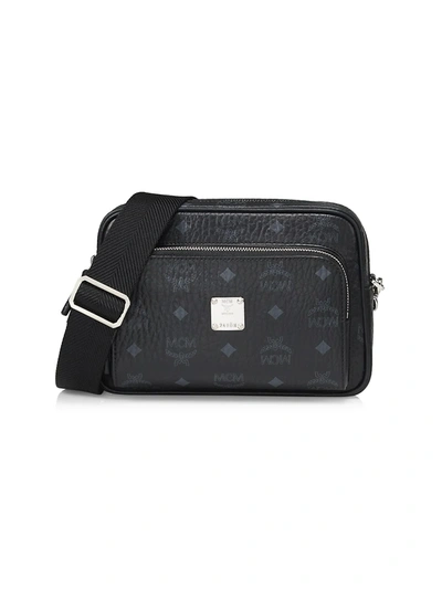 Mcm Klassik Branded Canvas Cross-body Bag In Black