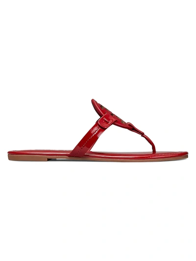 Tory Burch Miller Logo Patent Flat Thong Sandals In Berry