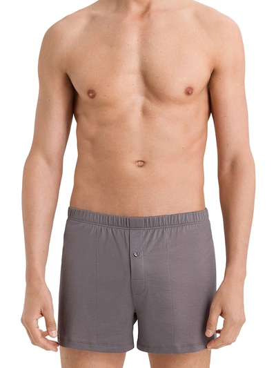 Hanro Cotton Sporty Button Fly Boxers In Cinder Gray