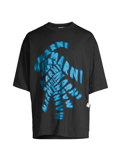 Marni Distorted Logo-print Oversized T-shirt In Black