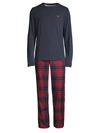 Barbour Doug Cotton Blend Solid Pajama Tee & Tartan Pajama Pants Set In Red Tartan