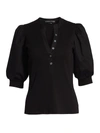 Veronica Beard Women Black Coralee Puff Sleeve Stretch Cotton Top Blouse In Black