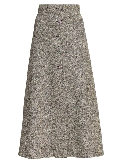 Chloé Multicolor Wool & Silk A-line Midi Skirt In Brown