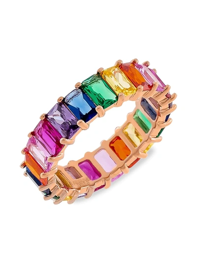 Adinas Jewels 14k Rose Gold-plated & Rainbow Cubic Zirconia Ring