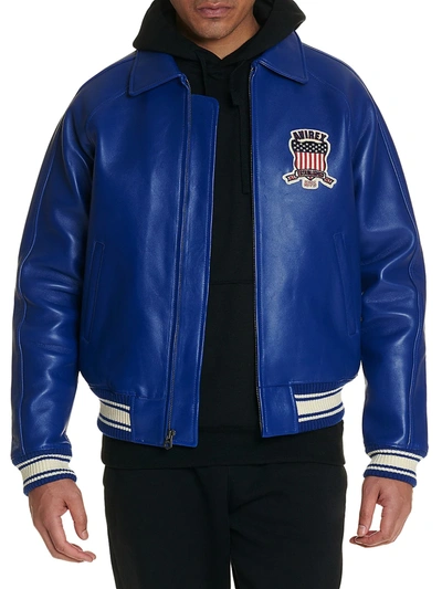 Avirex Icon Leather Jacket In Mazarine Blue