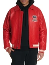 Avirex Men's Icon Logo Leather Bomber Jacket In Salvage Red