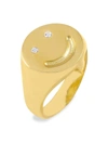 ADINAS JEWELS 14K GOLD-PLATED & CUBIC ZIRCONIA SMILEY FACE PINKY RING,400014741923