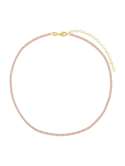 Adinas Jewels 14k Gold-plated & Cubic Zirconia Tennis Choker In Pink