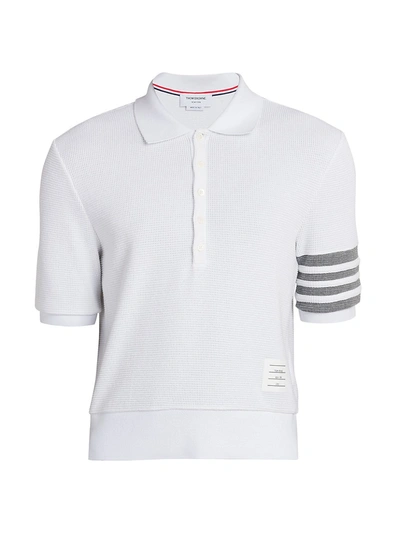Thom Browne Waffle-knit Contrast Stripe Polo In White