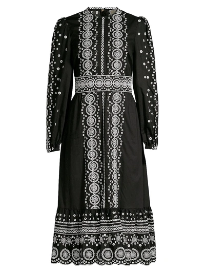 Michael Michael Kors Broderie Anglaise Cotton-voile Midi Dress In Black |  ModeSens