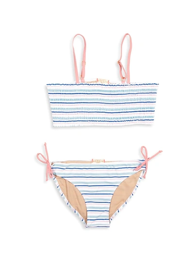 Egg New York Kids' Little Girl's & Girl's Liv Striped 2-piece Smocked Bikini Set In Aqua Print