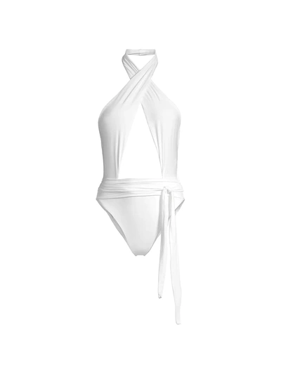 Pq X Vale Genta Alex Twist One-piece Swimsuit In White