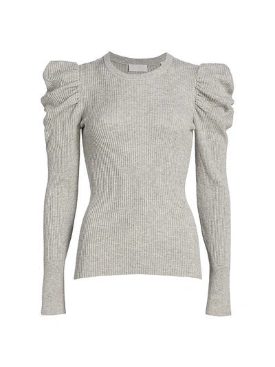 7 For All Mankind Rib-knit Puff Shoulder Sweater In Grey