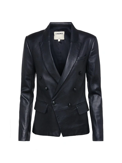 L Agence Kenzie Lambskin Blazer In Black