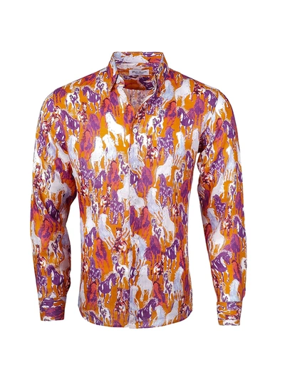 Giuseppe Annunziata Horses Print Long-sleeve Shirt In Orange