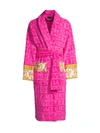 Versace Logo Toweling Baroque Bathrobe In Fuchsia